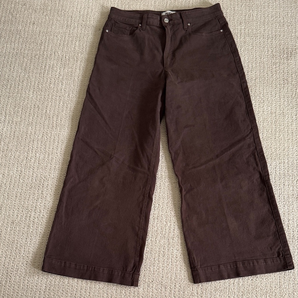 Paige denim wide Leg Dark Brown cropped jeans, sz 30